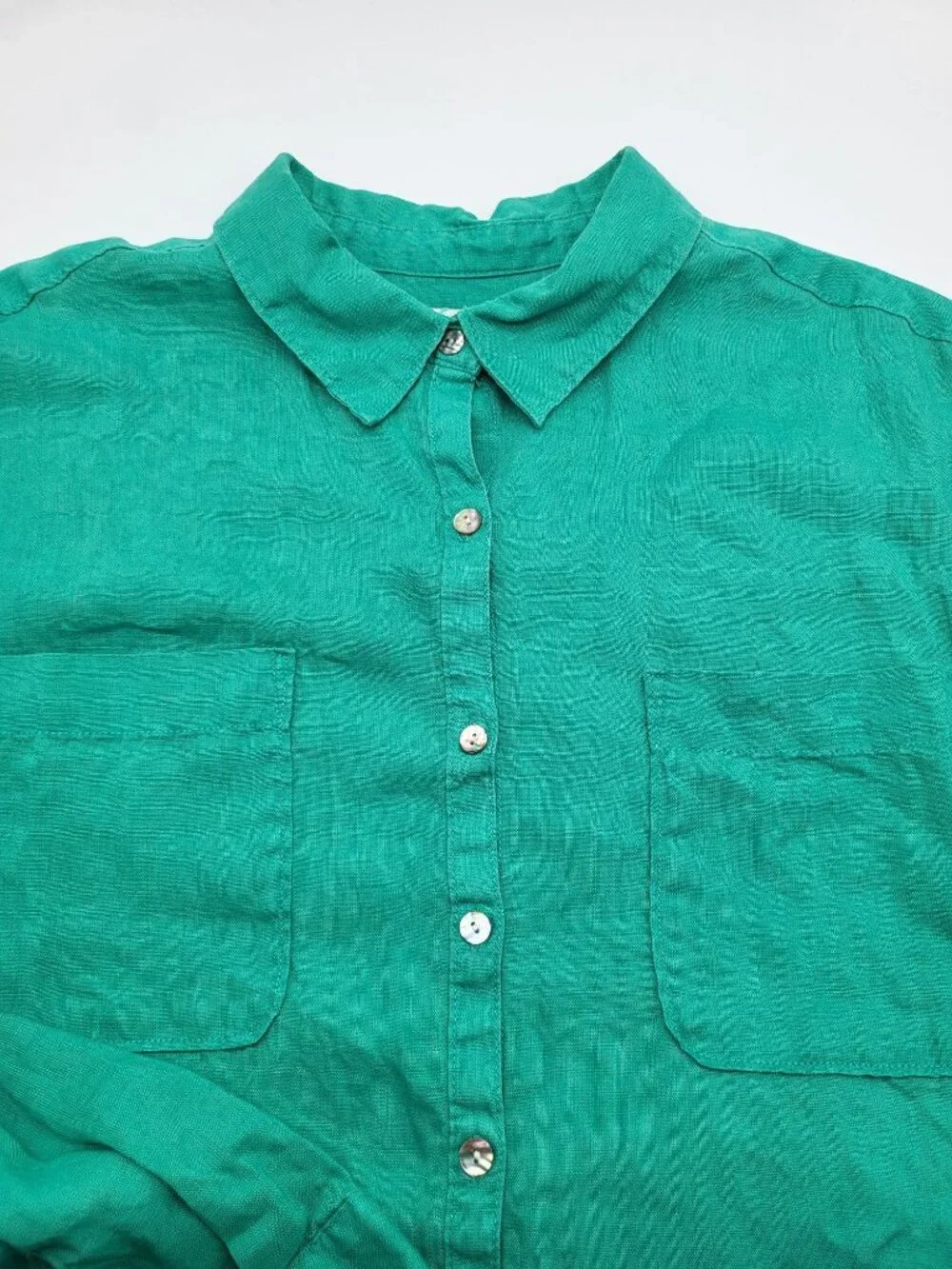 Rachel Zoe Women's XL Green 100% Linen Button Up Long Sleeved Blouse - Picture 8 of 8